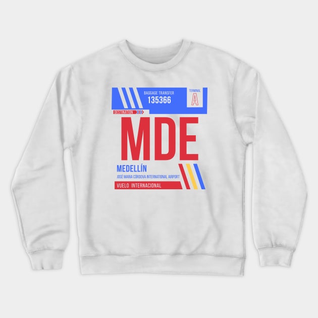 Medellin (MDE) Airport Code Baggage Tag Crewneck Sweatshirt by SLAG_Creative